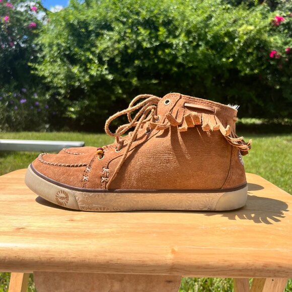 UGG Australia Ariani 3319 Fringe Beaded Moccasin Ankle Booties Brown Size 10 - Picture 1 of 8